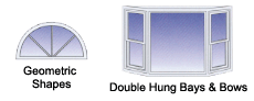 replacement windows in numerous geometric shapes, double hung bay windows, double hung bow windows